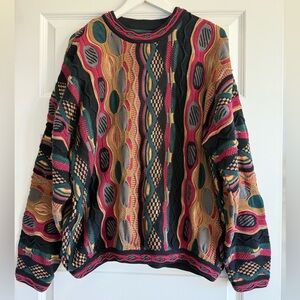Vintage Tundra Canada Sweater Men Large Coogi Style Multicolor 3D Knit